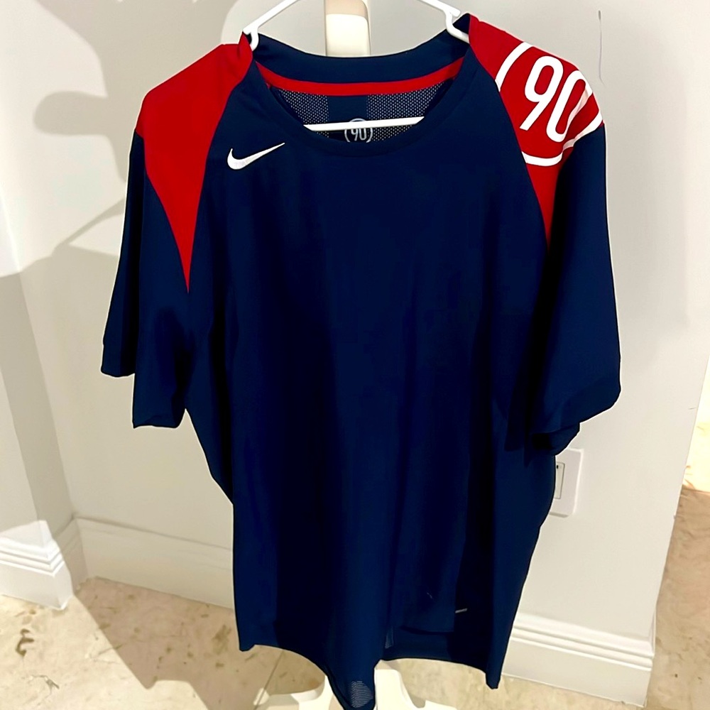 Vintage Early 00s Nike Soccer Total 90 Jersey Sz L Navy blue Red Football Y2K